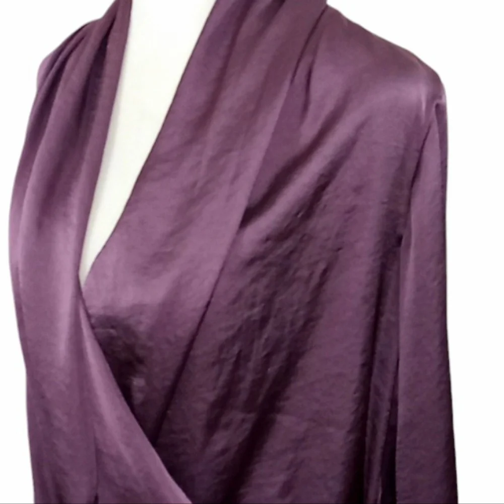 Band Of Gypsies Mon Cheri Plum Satin Faux Wrap Blouse Size XS